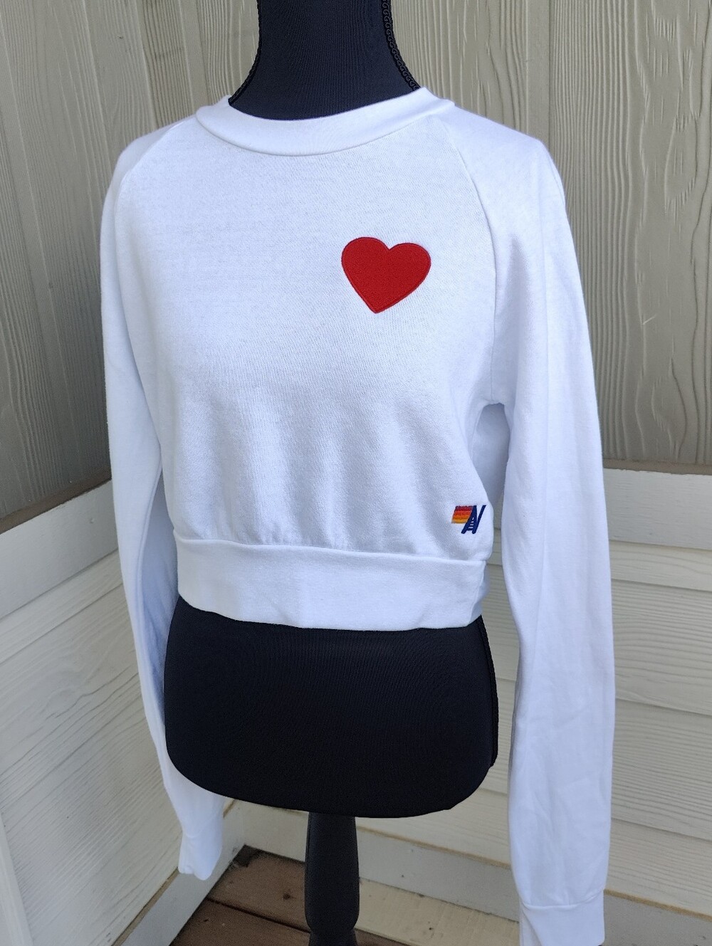 Aviator Nation Cropped Size S Pullover Crew Embroidered Heart